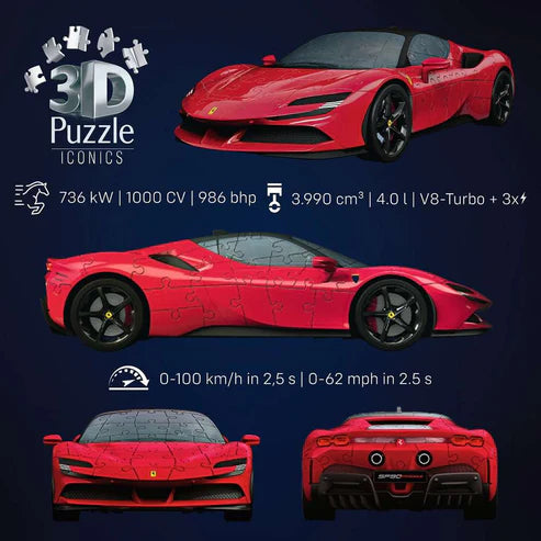 Rompecabezas Ravensburger 3D Ferrari Rojo. 108 pz