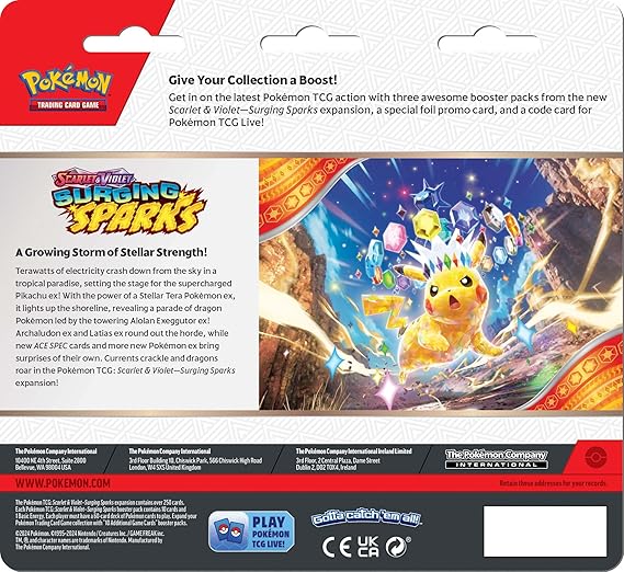 Pokémon TCG Scarlet & Violet 08 Surging Sparks Three-Booster Blister ESPAÑOL