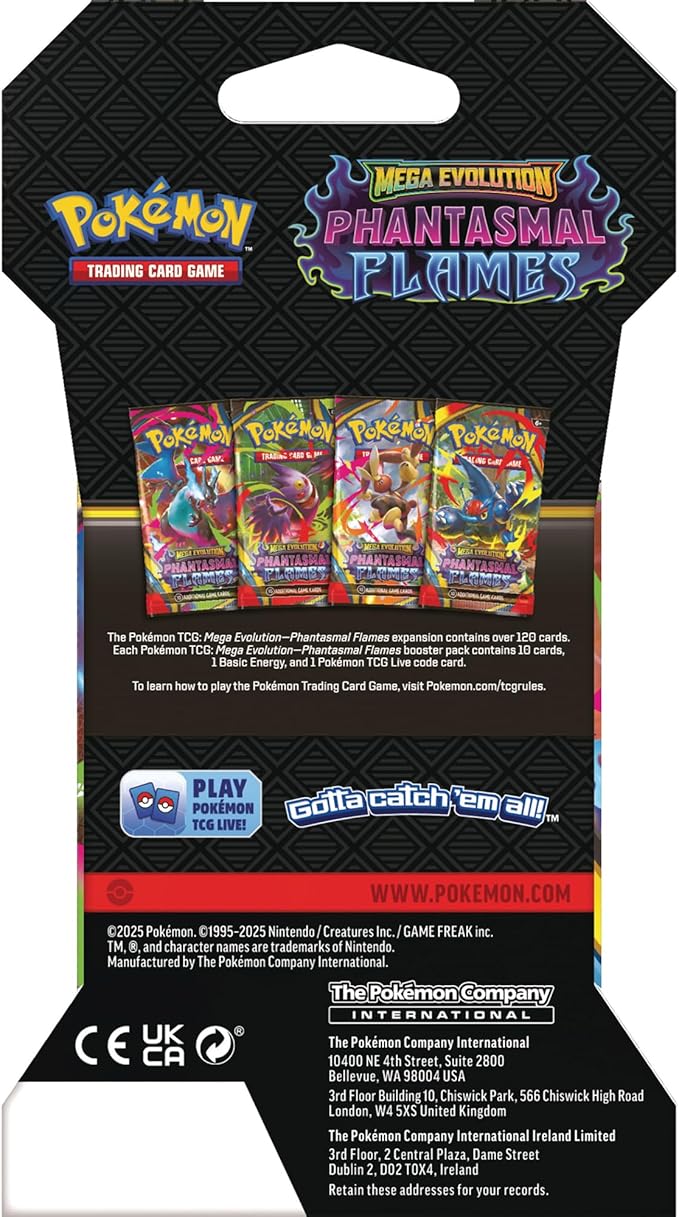 Pokémon TCG: Mega Evolution ME02 Phantasmal Flames Sleeved Booster ESPAÑOL