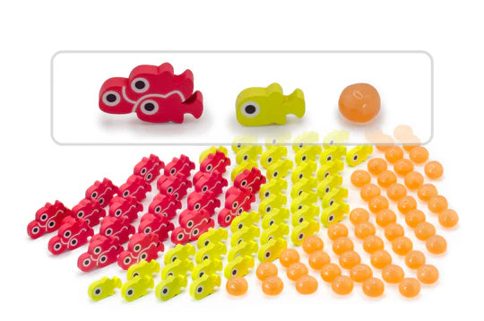 Stonemaier Games: Finspan Upgrade Pack | Huevos blandos y fichas de pescado de madera | 40 fichas jóvenes, 20 fichas escolares y 50 fichas de huevo blando (plástico TPR)