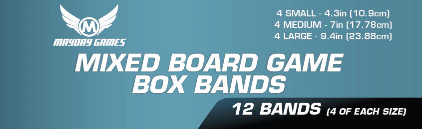 Paquete de 12 bandas elásticas para cajas de juegos de mesa (4 de cada tamaño: pequeño, mediano y grande).