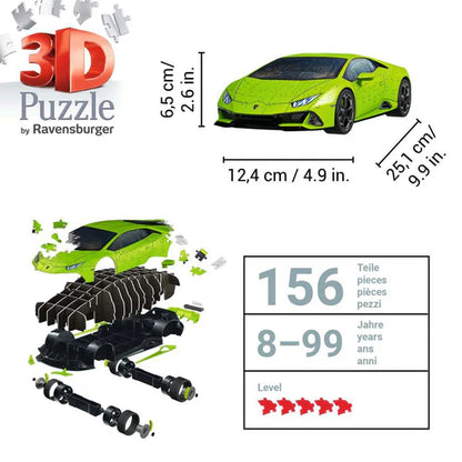 Rompecabezas Ravensburger 3D Lamborghini Huracán Verde. 108 pz