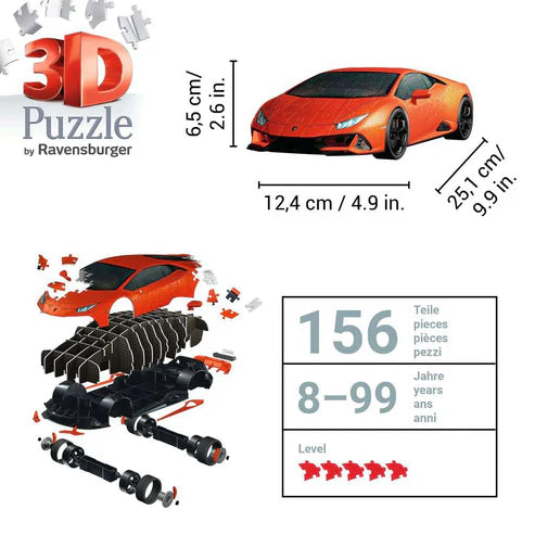 Rompecabezas Ravensburger 3D Lamborghini Huracán Rojo. 108 pz