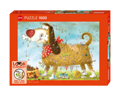 Rompecabezas Look Closely Degano:  Vida de Perros 1000 Piezas Marca Heye