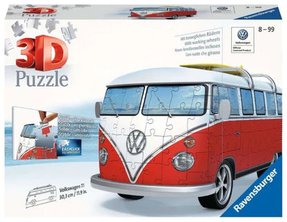 Rompecabezas 3D Furgoneta Volkswagen clásica roja y blanca 162 piezas 12516 RAVENS