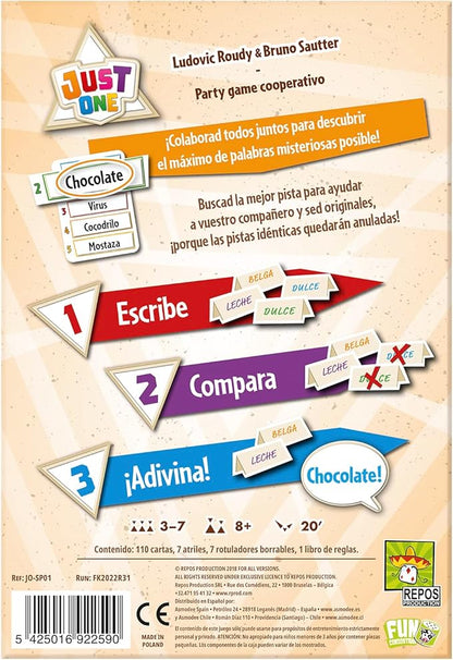 Just One en Español | Adivina la Palabra con Pistas Únicas | para 3 a 7 Jugadores | Edad 8+ | Ideal para Reuniones y Familia
