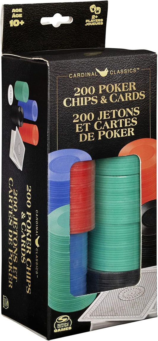 Juego de 200 fichas de póquer y baraja