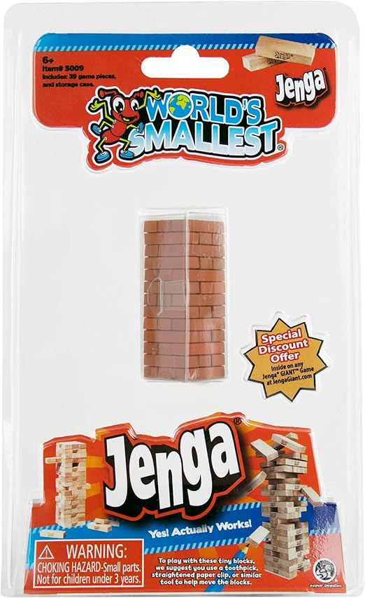 World's Smallest Jenga | Juego clásico en miniatura | Bloques de madera apilables