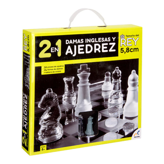 2 en 1 Ajedrez y Damas Cristal