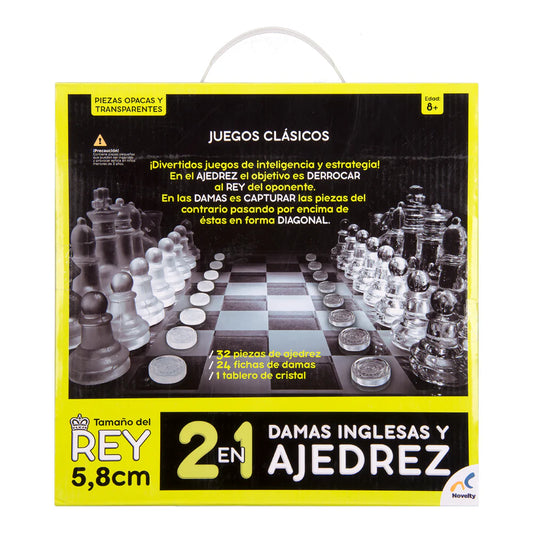 2 en 1 Ajedrez y Damas Cristal