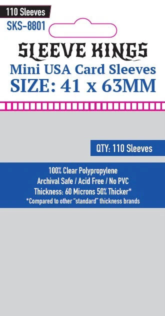 Sleeve King Sleeve Kings Mini USA Game Card Sleeves (41x63mm) 110 Pack, 60 Micron, SKS-8801