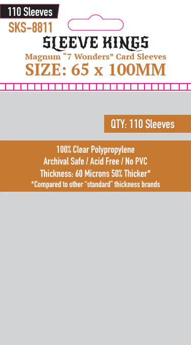 Sleeve King "7 Wonders" Magnum Card Sleeves (65x100mm) 110 Pack, 60 Micron, SKS-8811