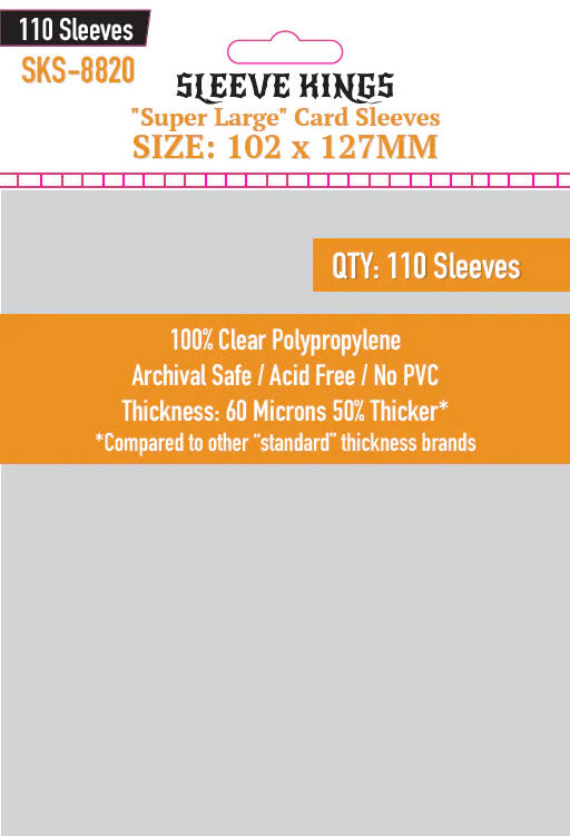Sleeve King Super Large Game Card Sleeves (102x127mm) 110 Pack, 60 Micron, SKS-8820