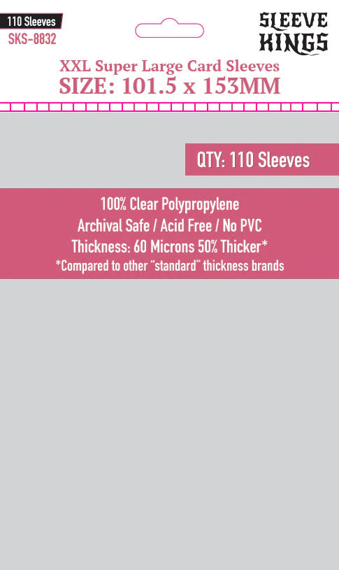 Sleeve King XXL Super Large Game Card Sleeves (101.5x153mm) 110 Pack, 60 Micron, SKS-8832