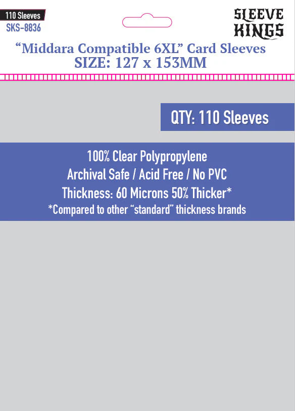 Sleeve King "Middara" Compatible 6XL Game Card Sleeves (127x153mm) 110 Pack, 60 Micron, SKS-8836