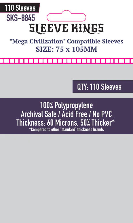 Sleeve King "Mega Civilization" Compatible Sleeves (75x105mm) 110 pack, 60 Microns, SKS-8845