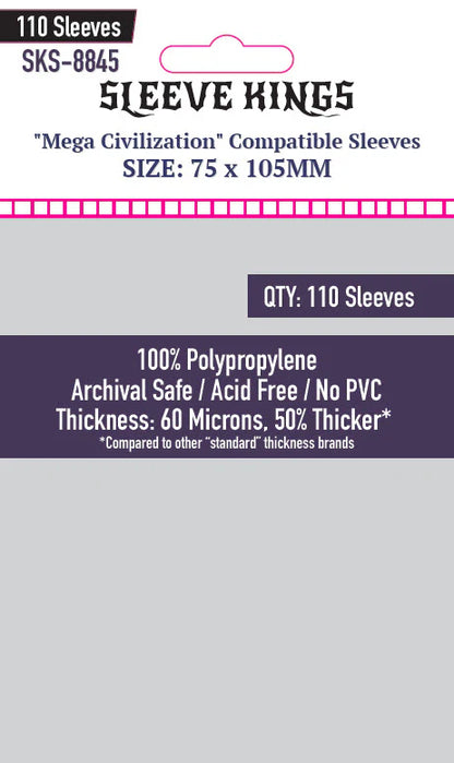 Sleeve King "Mega Civilization" Compatible Sleeves (75x105mm) 110 pack, 60 Microns, SKS-8845