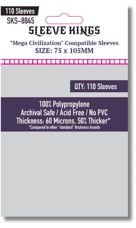 Sleeve King "Mega Civilization" Compatible Sleeves (75x105mm) 110 pack, 60 Microns, SKS-8845
