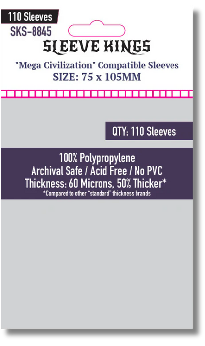 Sleeve King "Mega Civilization" Compatible Sleeves (75x105mm) 110 pack, 60 Microns, SKS-8845